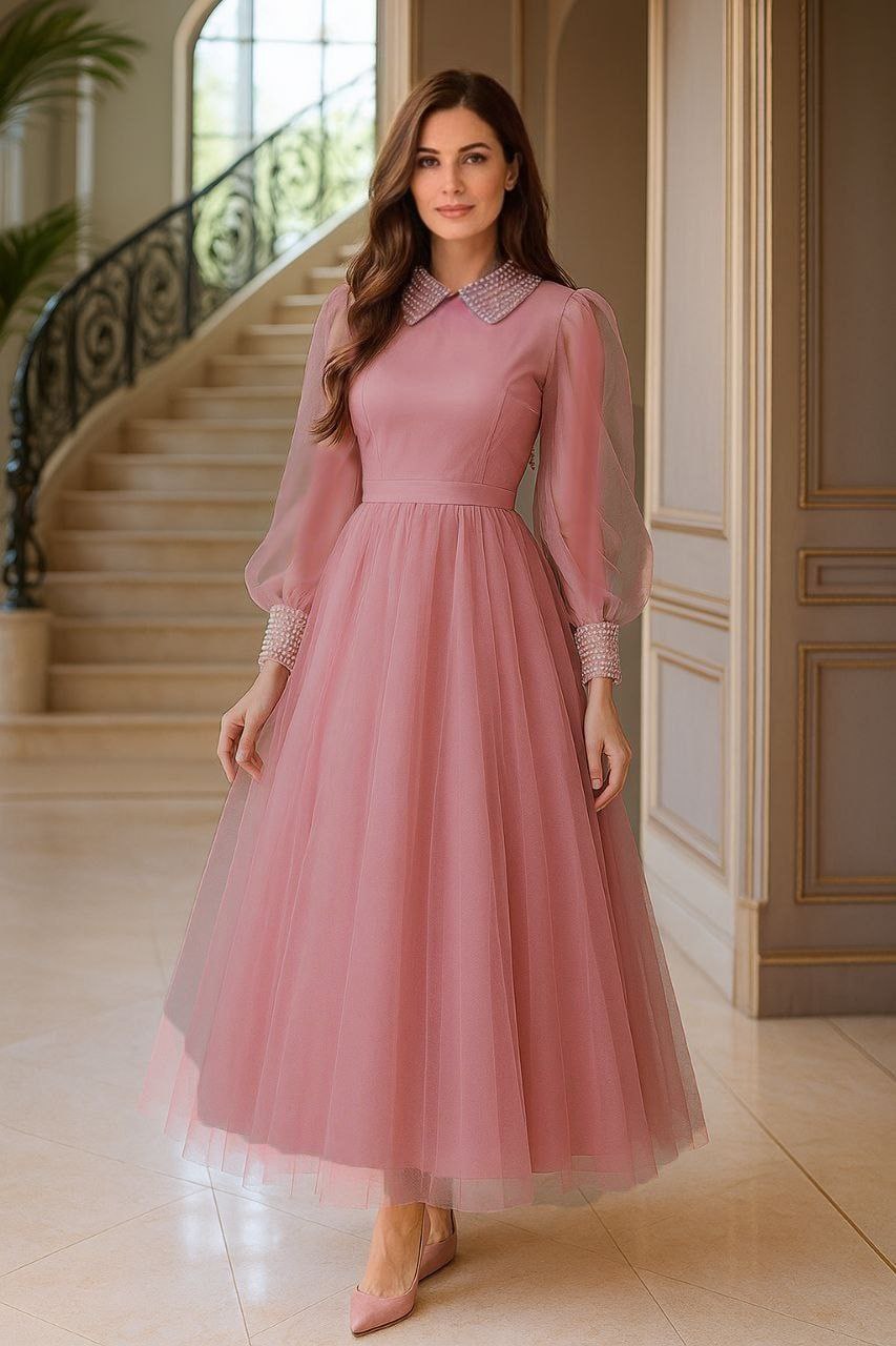 Modanova » Pink Evening veiled dress, tulle 3342