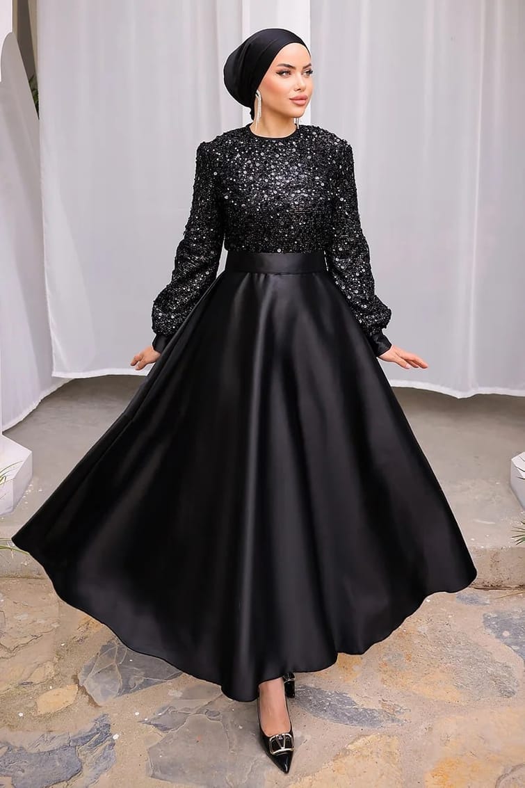 Modanova » Black satin evening dress 33412