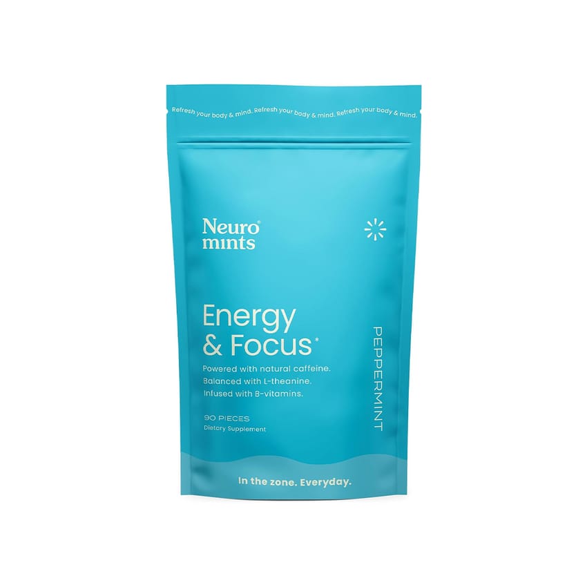 NeuroGum Energy & Focus Mints (Peppermint, 90 Pieces) | 40mg Natural Caffeine + L-Theanine + Vitamin B12 & B6 | Sugar Free Nootropic Cognitive Brain Performance Supplement